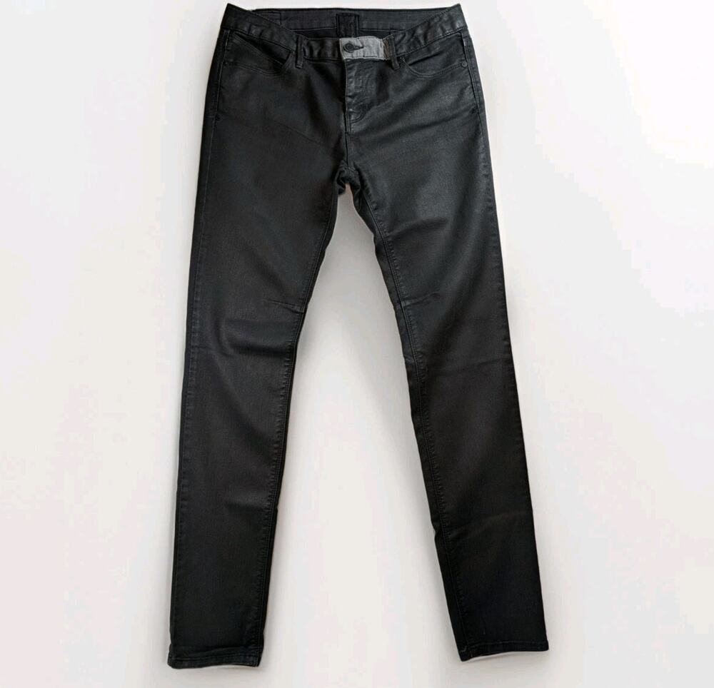 Women’s RTA Black Coated Skinny Jeans Stretch Size 26 Edgy Rock Chic Modern